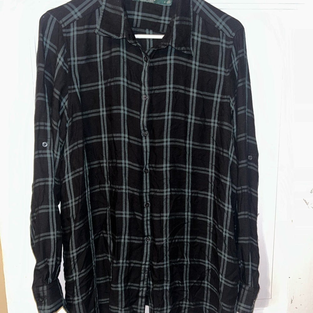 Ralph Lauren Black and Green Plaid Button Down Shirt Size Large